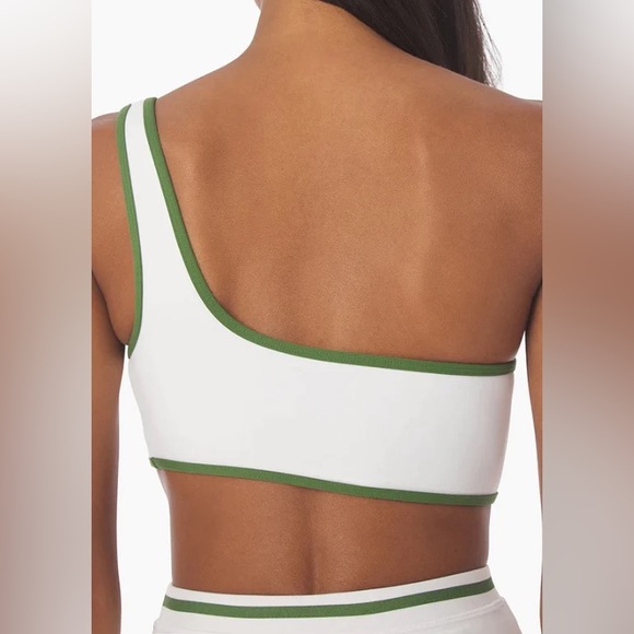 nwt WeWoreWhat Tennis Contrast One Shoulder Bra Top Optic White Court Green Med - Picture 4 of 10